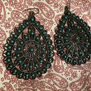 Western oil rubbed bronze turquoise costume earrings